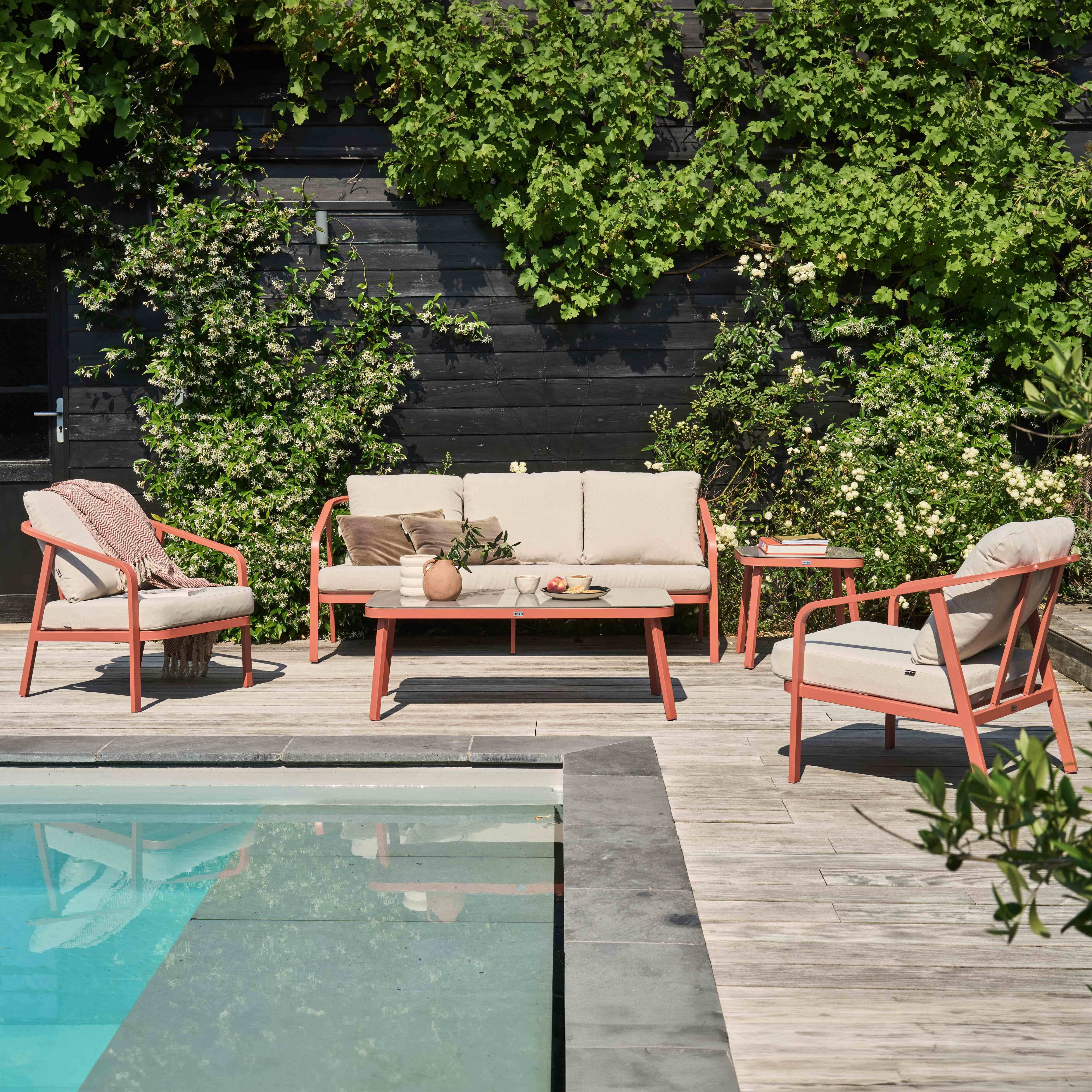 Oviala - Salon de jardin 5 place en aluminium terracotta Pampelonne - Oviala - Imagen 2
