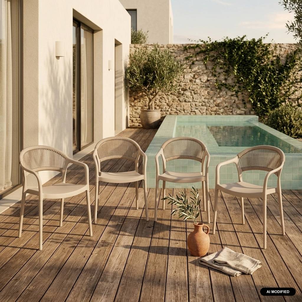 sweeek - Chaise de jardin empilable avec effet corde beige (lot de 4) - Jovia | sweeek - Image 1