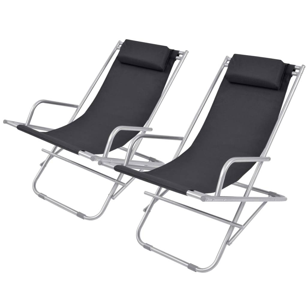 Helloshop26 - Lot de deux chaises inclinables de terrasse acier noir - Imagen 1