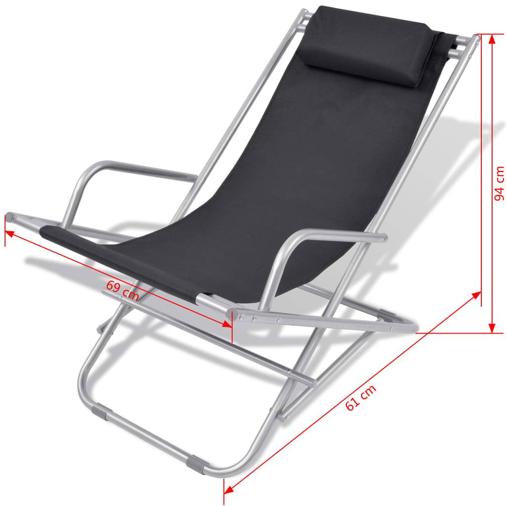 Helloshop26 - Lot de deux chaises inclinables de terrasse acier noir - Imagen 8