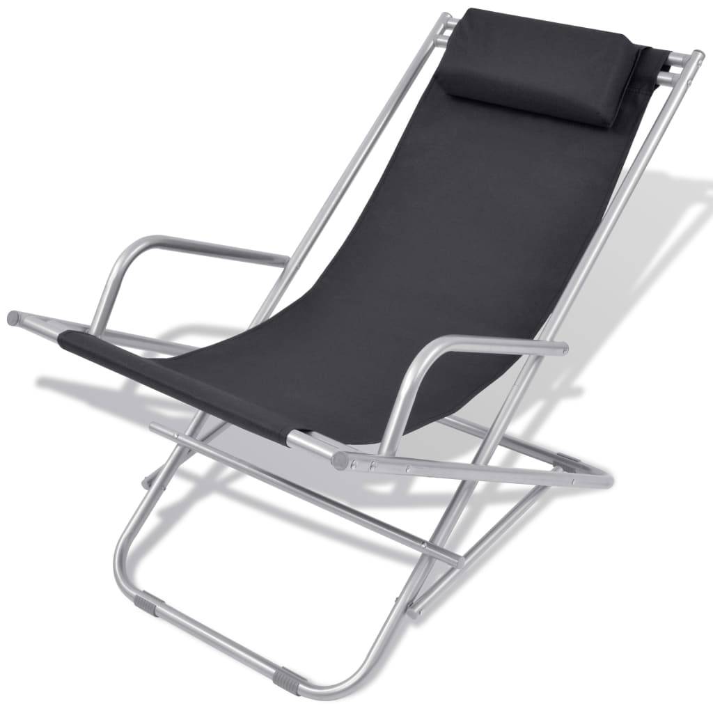 Helloshop26 - Lot de deux chaises inclinables de terrasse acier noir - Imagen 2