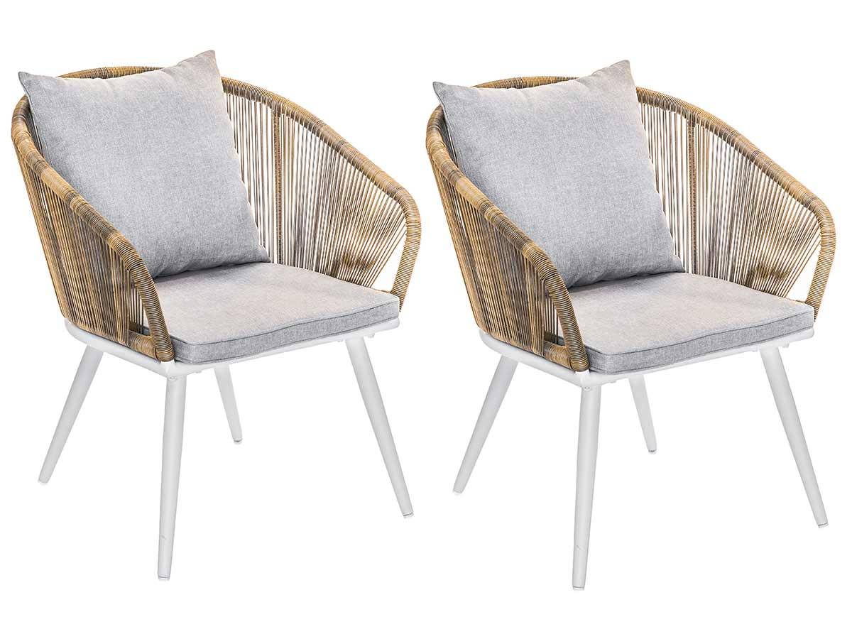 Lot de 2 Fauteuil de jardin en résine tressée structure alu blanc + coussin chiné gris/beige Maldives - Jardiline - Imagen 1