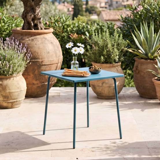 Oviala - Table de jardin carrée en métal 4 places 70 cm bleu pacific Palavas - Oviala - Imagen 2