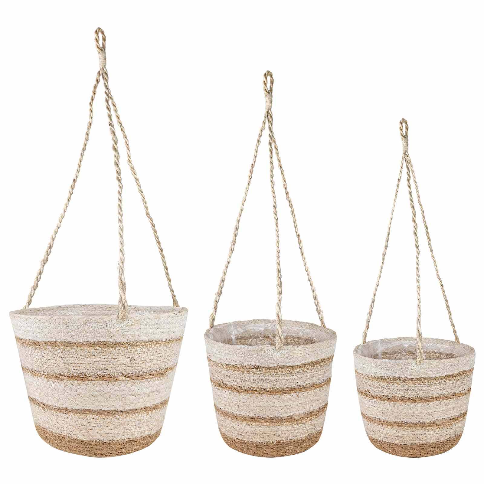 Paniers à plantes herbe de mer naturel blanc et beige 26 x 26 x 19 cm, Poids:0.95kg - PANGIVO - Image 1