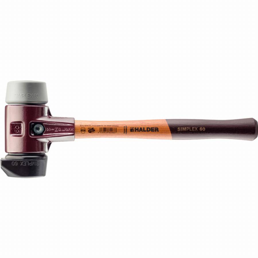 Maillet HALDER SIMPLEX Caoutchouc chargé, avec pied intégré / TPE moyen, avec boîtier en fonte malléable et manche en bois de haute qualité - D=80 mm