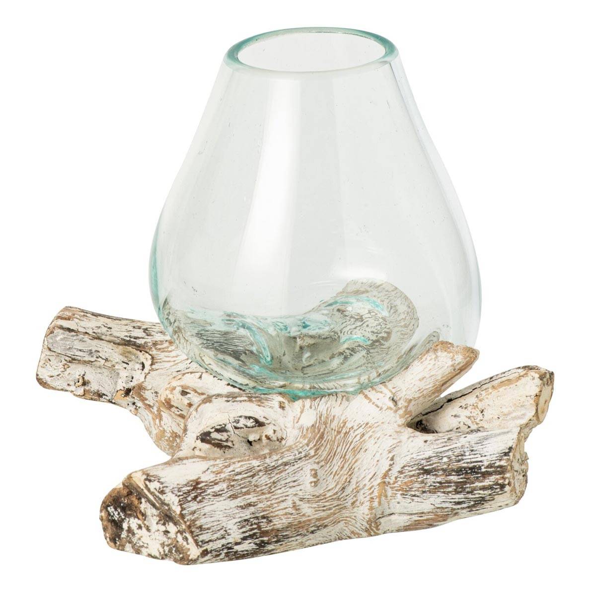 J-Line - Vase en Verre sur Bois Flotté "Marée" 20cm Transparent