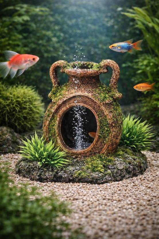 Décoration aquarium amphore cachette poisson avec prise pompe a air - Image 2