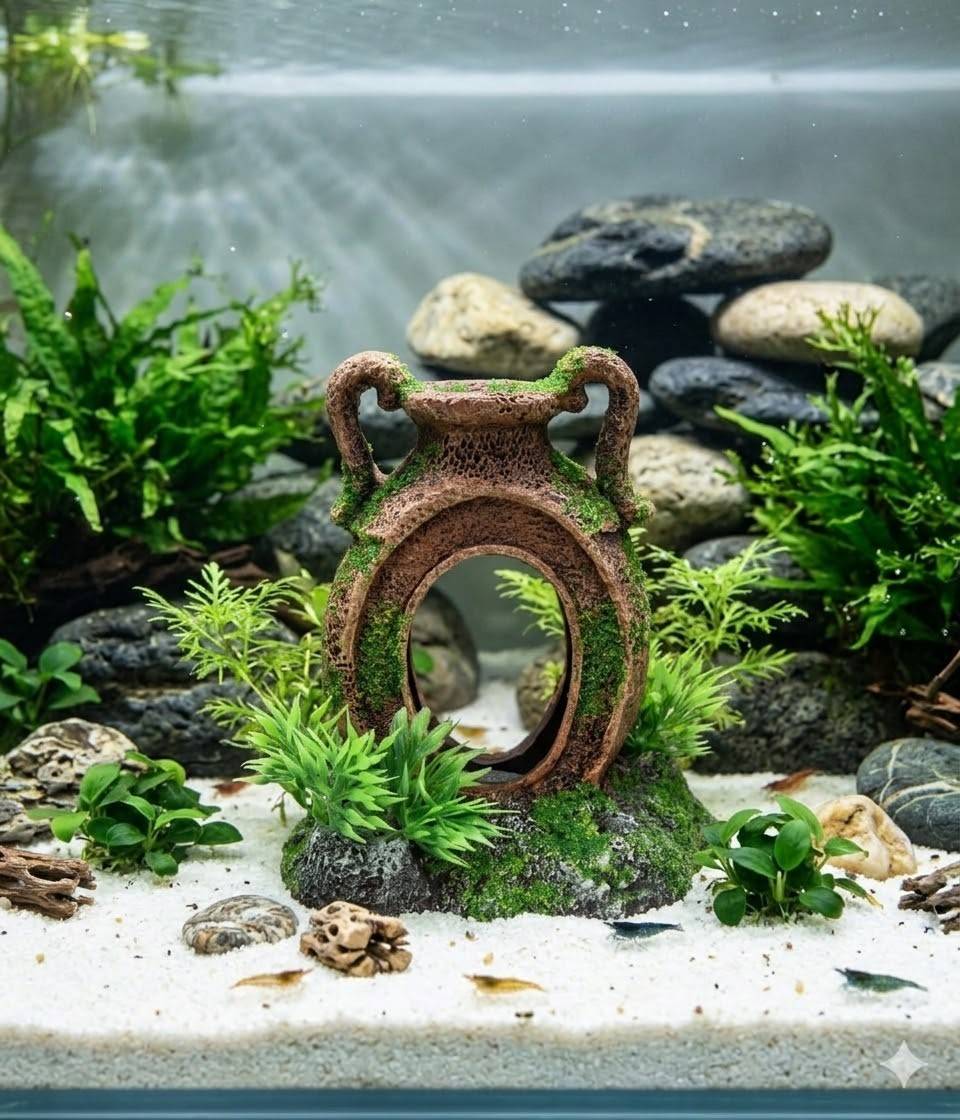 Décoration aquarium amphore cachette poisson avec prise pompe a air - Image 3