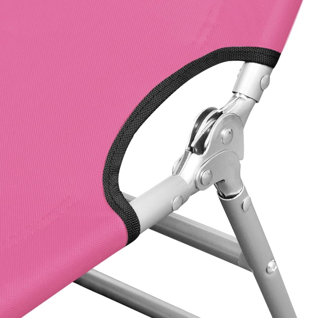 Maison Chic - Chaise longue | Transat | Bain de soleil pliable avec coussin de tête Acier Rose magento - Image 3