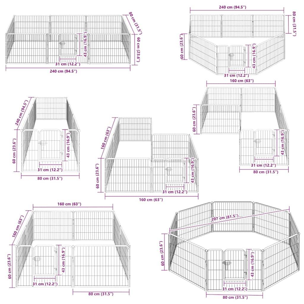 Vidaxl - Parc pour chiens 8 panneaux Acier 60 x 80 cm Noir vidaXL 170572 - Imagen 3