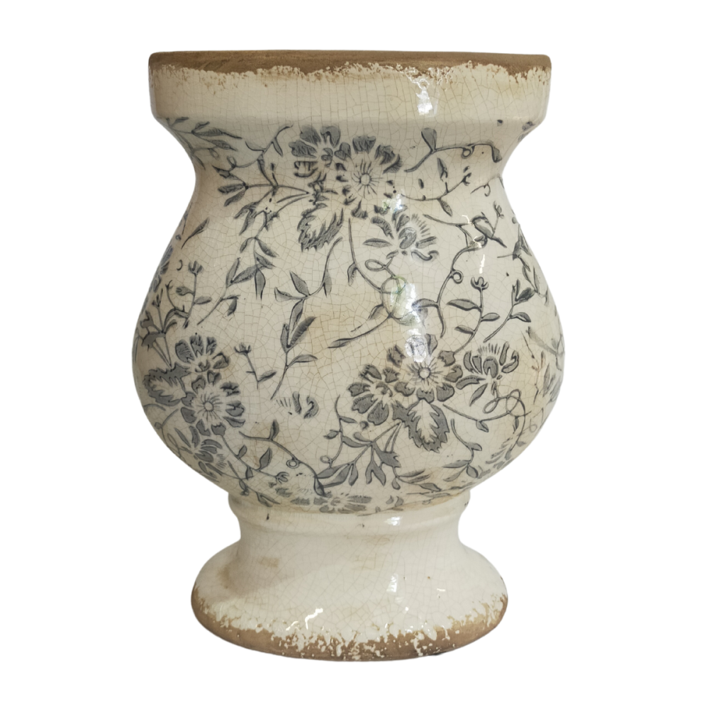 Vase décoratif en céramique beige et gris 25 x 14.5 x 33 cm Chemin de campagne