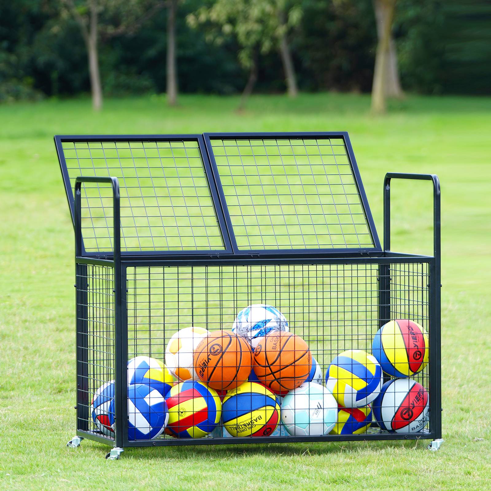 VEVOR Chariot ballons verrouillable, 115x61x91,2 cm. Acier, 4 roulettes. Rangement matériel sportif. - Image 8