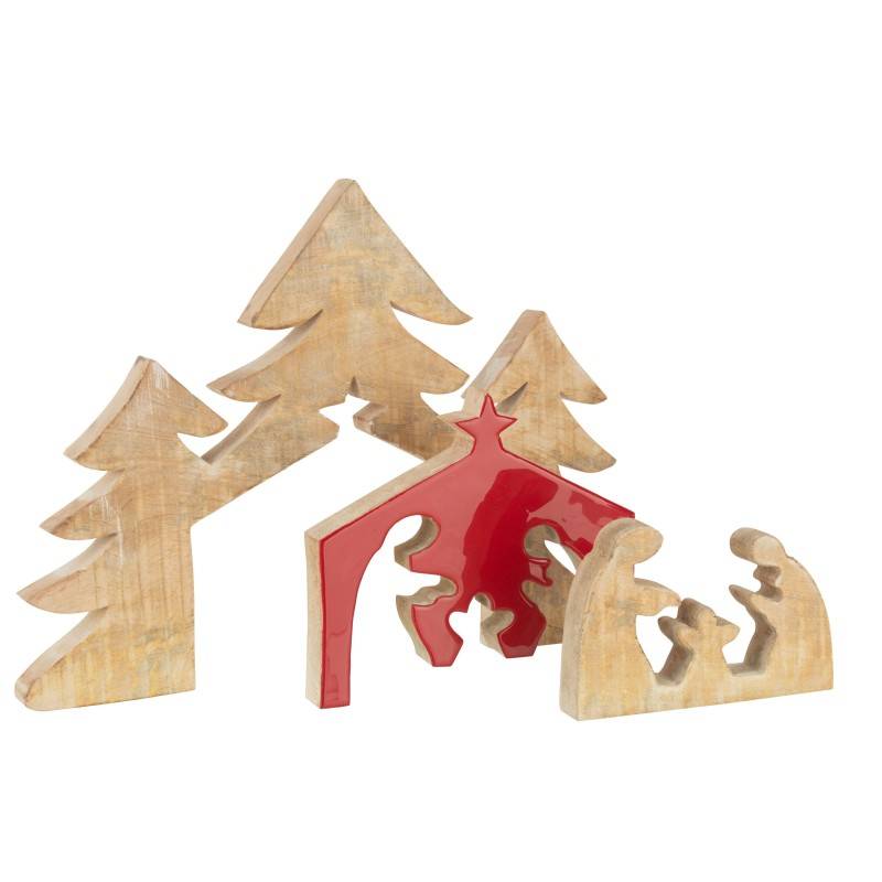 Crèche puzzle en bois de manguier rouge 55x4x40cm - J-Line - Image 2