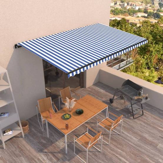 Store Banne Motorisé Grande Dimension Toile Imperméable pour Extérieur Bleu Blanc 500x350 cm – ComfortXL Outdoor Living - Image 1