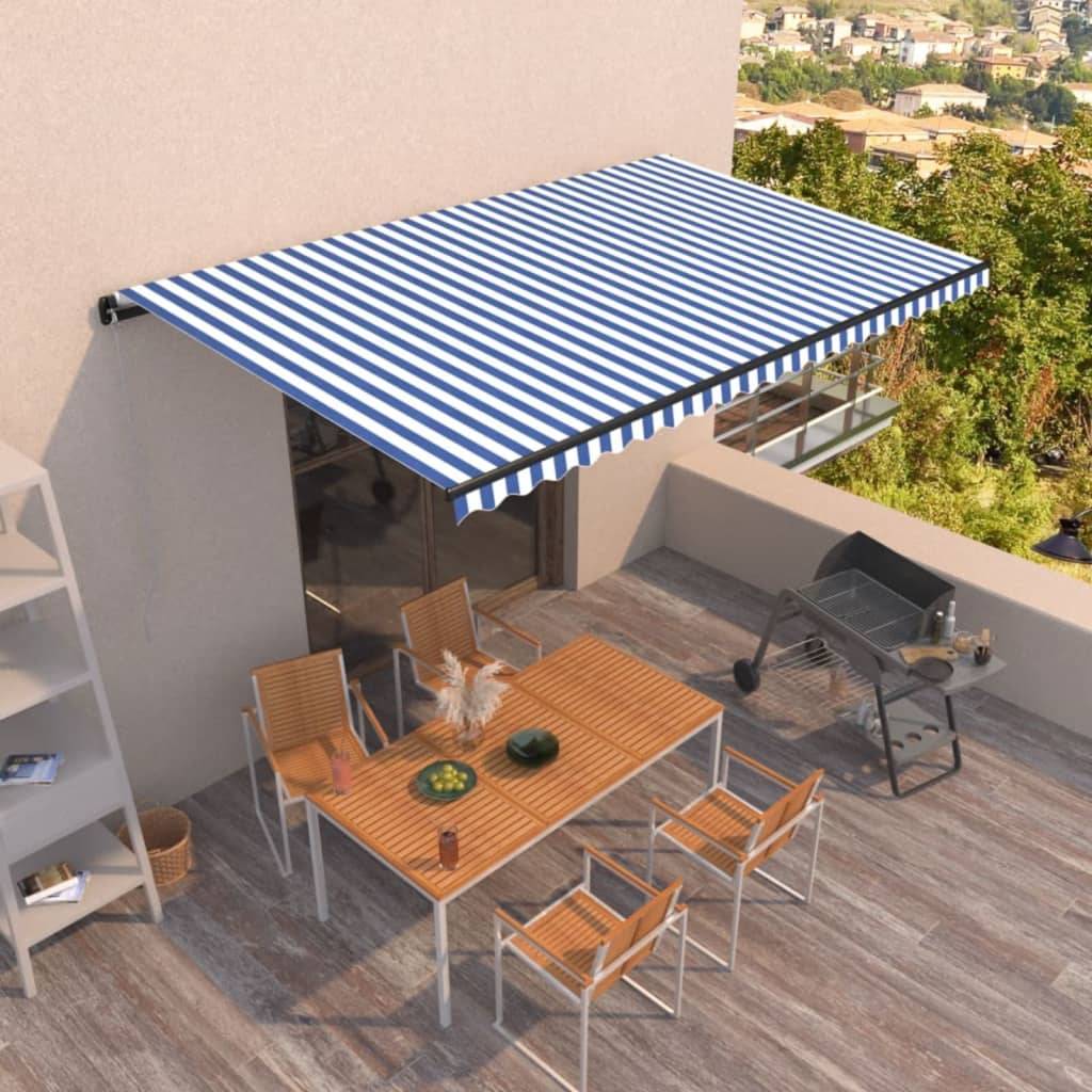 Store Banne Motorisé Grande Dimension Toile Imperméable pour Extérieur Bleu Blanc 500x350 cm – ComfortXL Outdoor Living - Image 1
