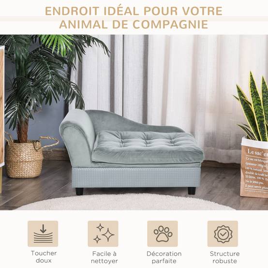 Canapé Chien Chat sur Pied avec Coffre de Rangement Style Moderne Coussin d'assise Amovible Grand Confort 76 x 45 x 43 cm gris clair - Image 7