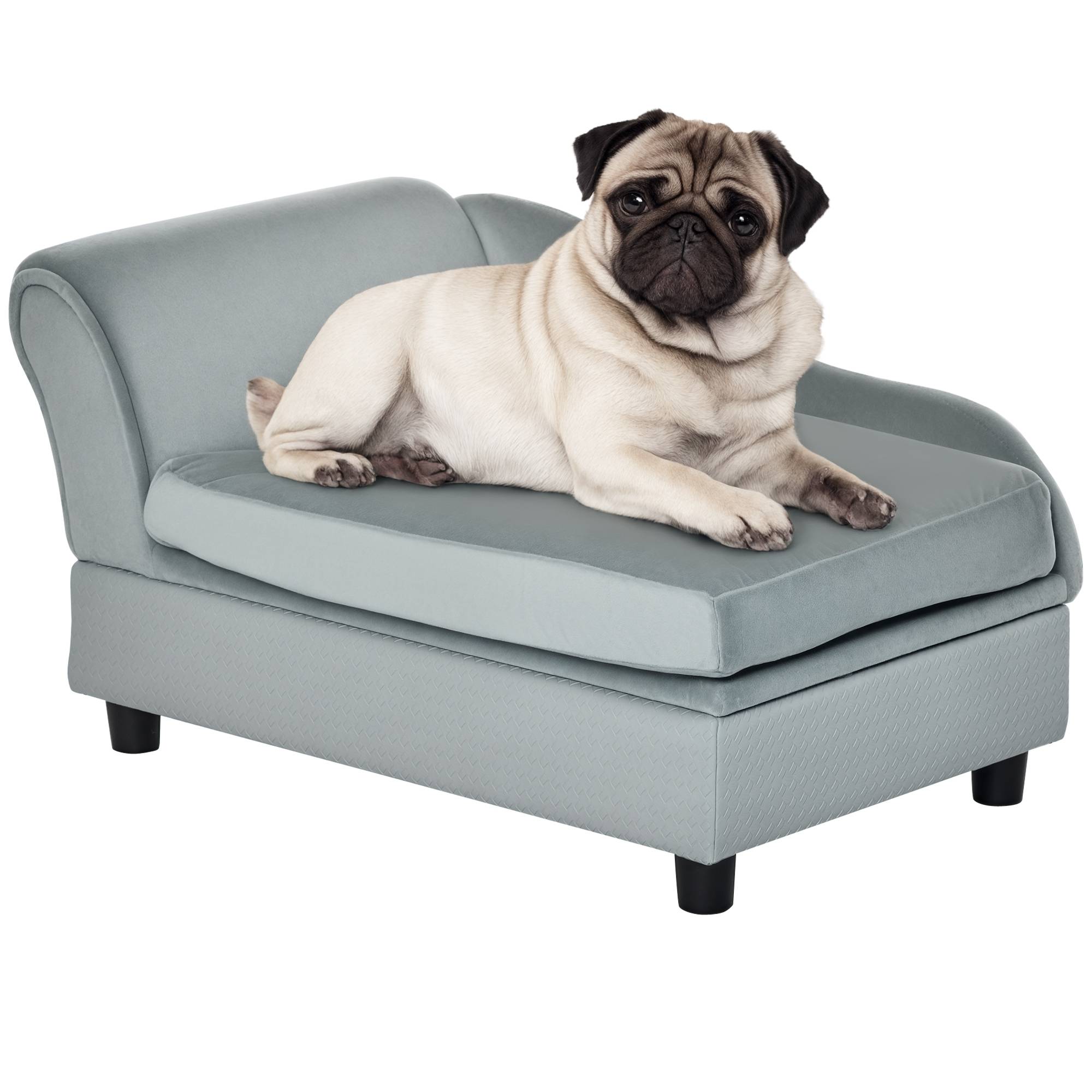 Canapé Chien Chat sur Pied avec Coffre de Rangement Style Moderne Coussin d'assise Amovible Grand Confort 76 x 45 x 43 cm gris clair - Image 1