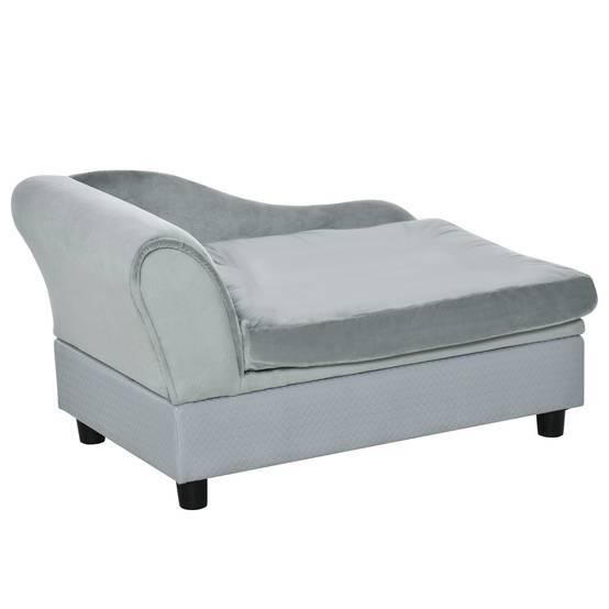 Canapé Chien Chat sur Pied avec Coffre de Rangement Style Moderne Coussin d'assise Amovible Grand Confort 76 x 45 x 43 cm gris clair - Image 2