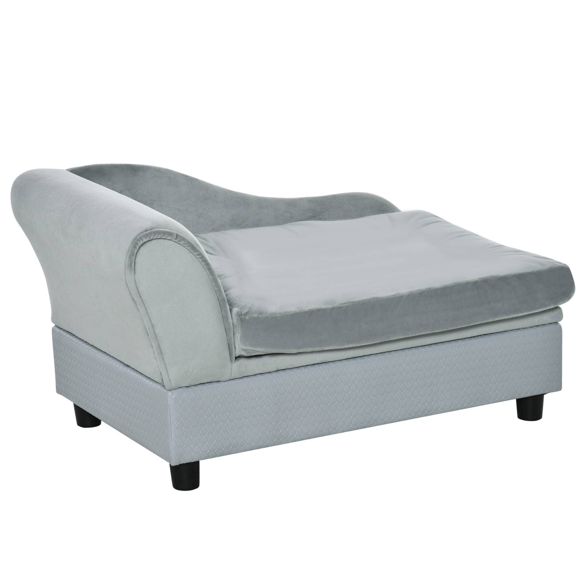 Canapé Chien Chat sur Pied avec Coffre de Rangement Style Moderne Coussin d'assise Amovible Grand Confort 76 x 45 x 43 cm gris clair - Image 2