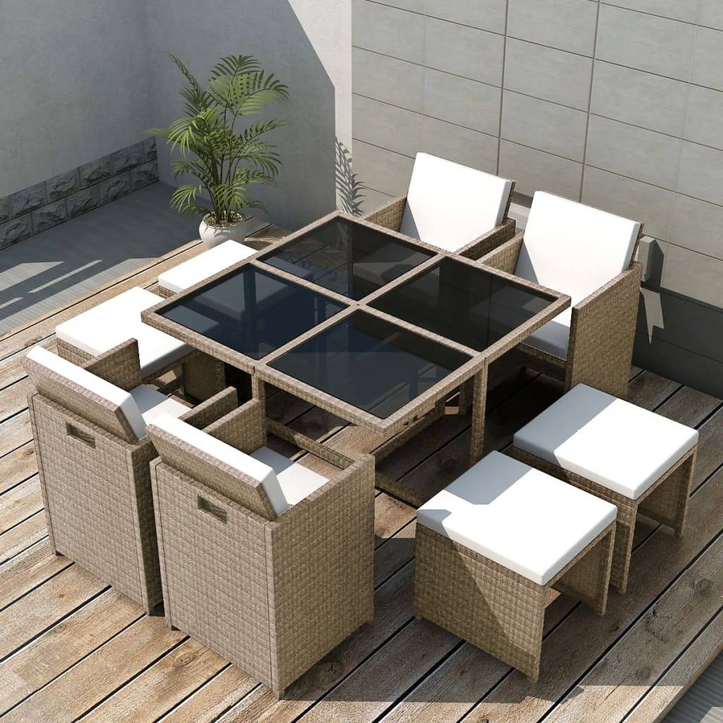 Vidaxl - Ensemble à manger d'extérieur et coussins 9 pcs résine tressée vidaXL 42556 - Imagen 1