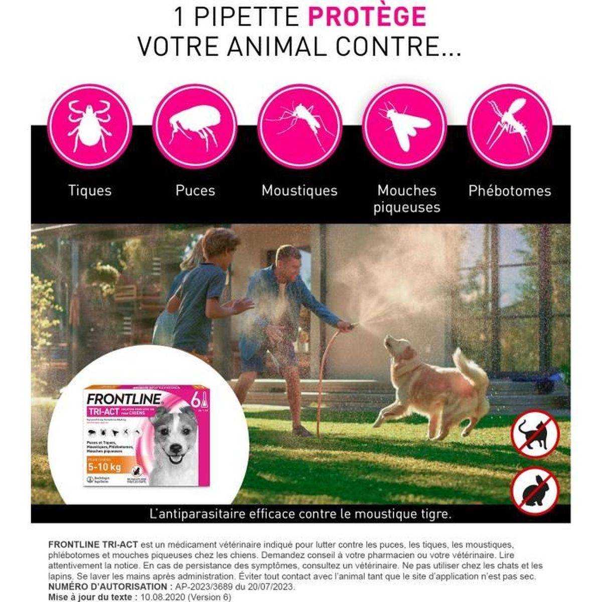 Frontline - Médicament antiparasitaire pour chien 5 à 10 kg, solution spot-on Tri-Act 6 pipettes - FRONTLINE - Imagen 2