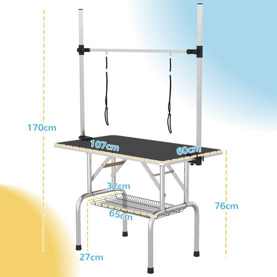 Table de toilettage pliable en métal et caoutchouc noir 107.0 x 60.0 x 170.0 cm - PANGIVO - Image 3