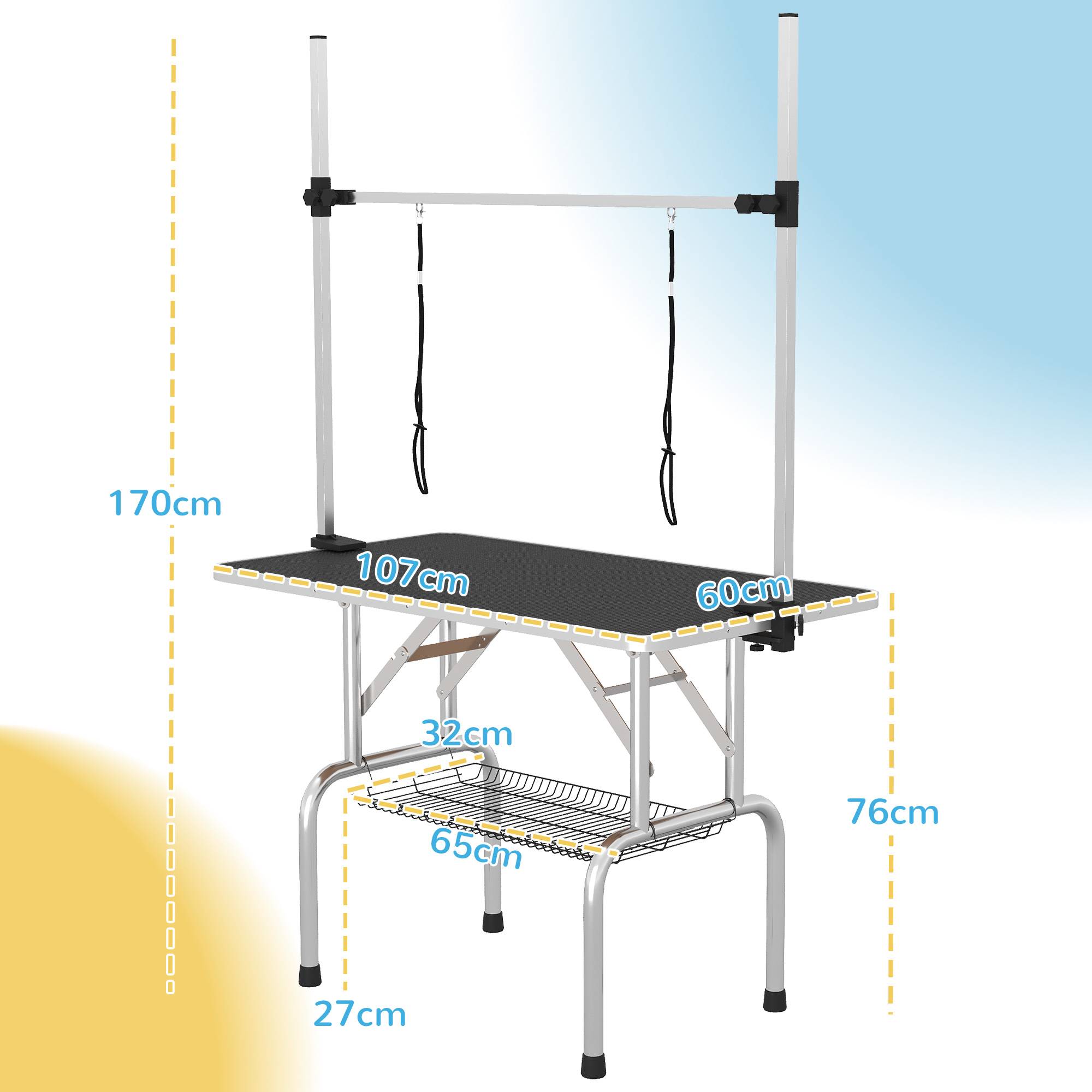 Table de toilettage pliable en métal et caoutchouc noir 107.0 x 60.0 x 170.0 cm - PANGIVO - Image 3