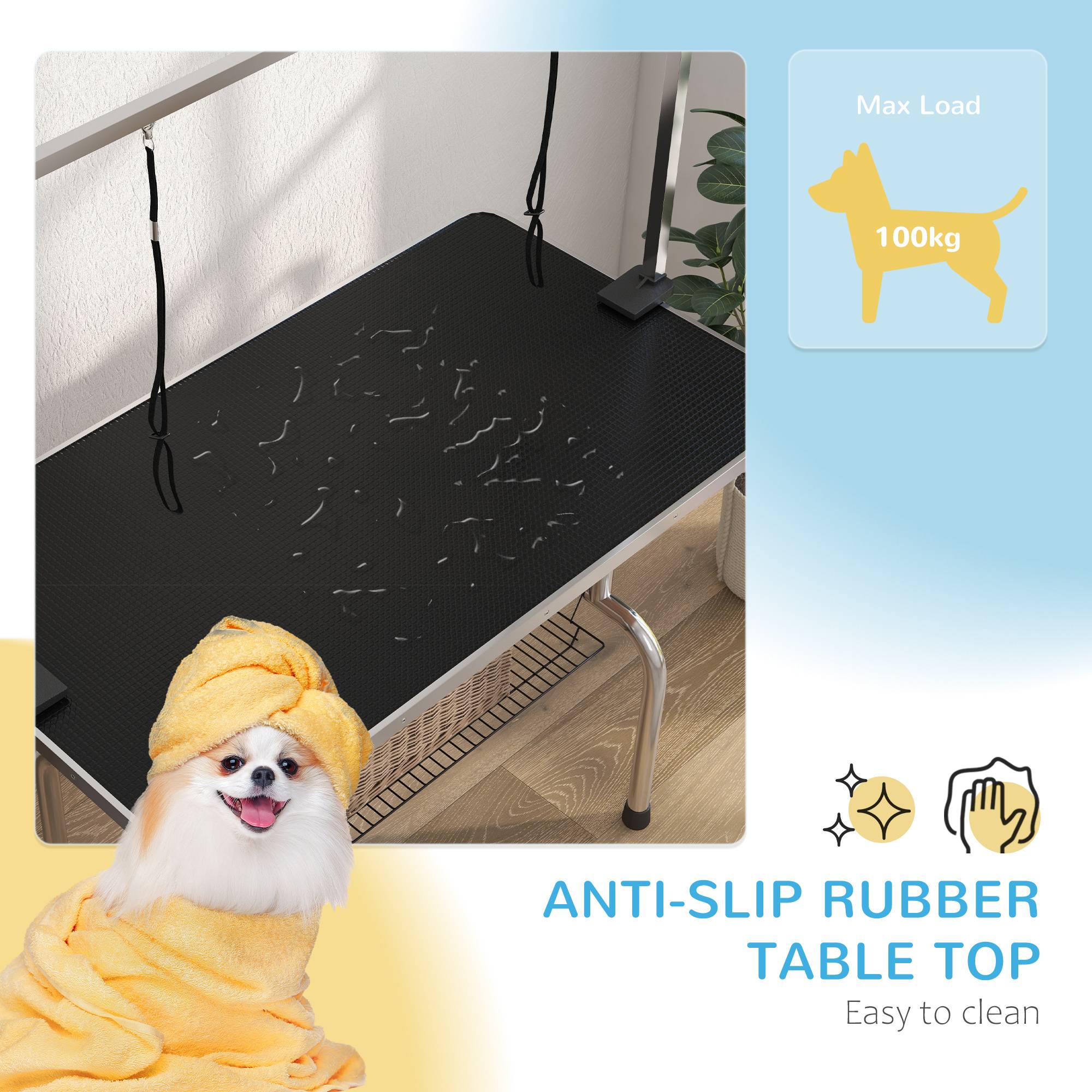 Table de toilettage pliable en métal et caoutchouc noir 107.0 x 60.0 x 170.0 cm - PANGIVO - Image 5