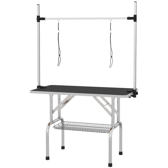 Table de toilettage pliable en métal et caoutchouc noir 107.0 x 60.0 x 170.0 cm - PANGIVO - Image 1