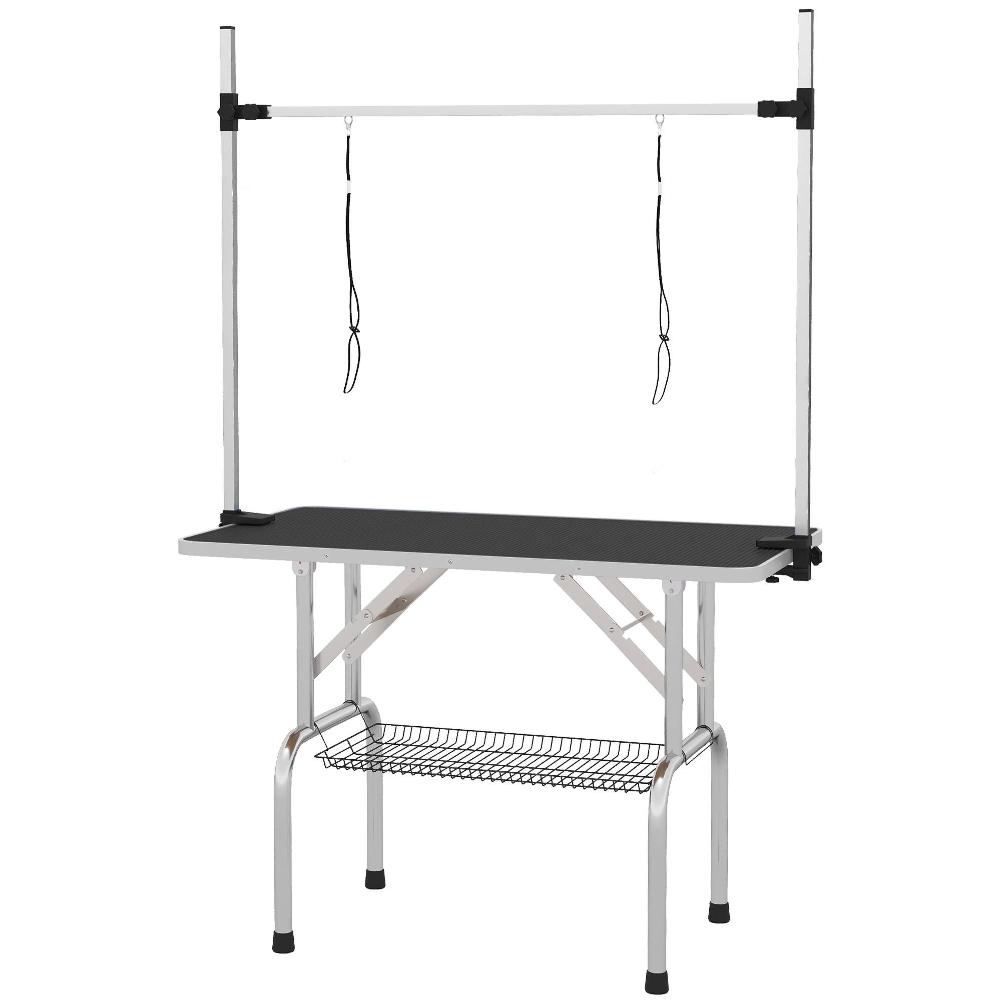 Table de toilettage pliable en métal et caoutchouc noir 107.0 x 60.0 x 170.0 cm - PANGIVO - Image 1