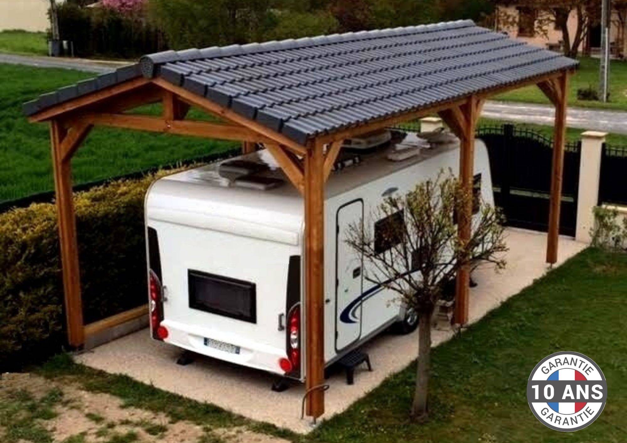 Carport bois 2 pentes 400cmx700cm Bois DOUGLAS Français label PEFC (Charpente - Auvent - Abri Camping-car) 28 m². Garantie 10 ans - Image 2