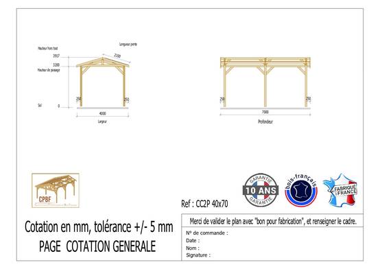 Carport bois 2 pentes 400cmx700cm Bois DOUGLAS Français label PEFC (Charpente - Auvent - Abri Camping-car) 28 m². Garantie 10 ans - Image 3