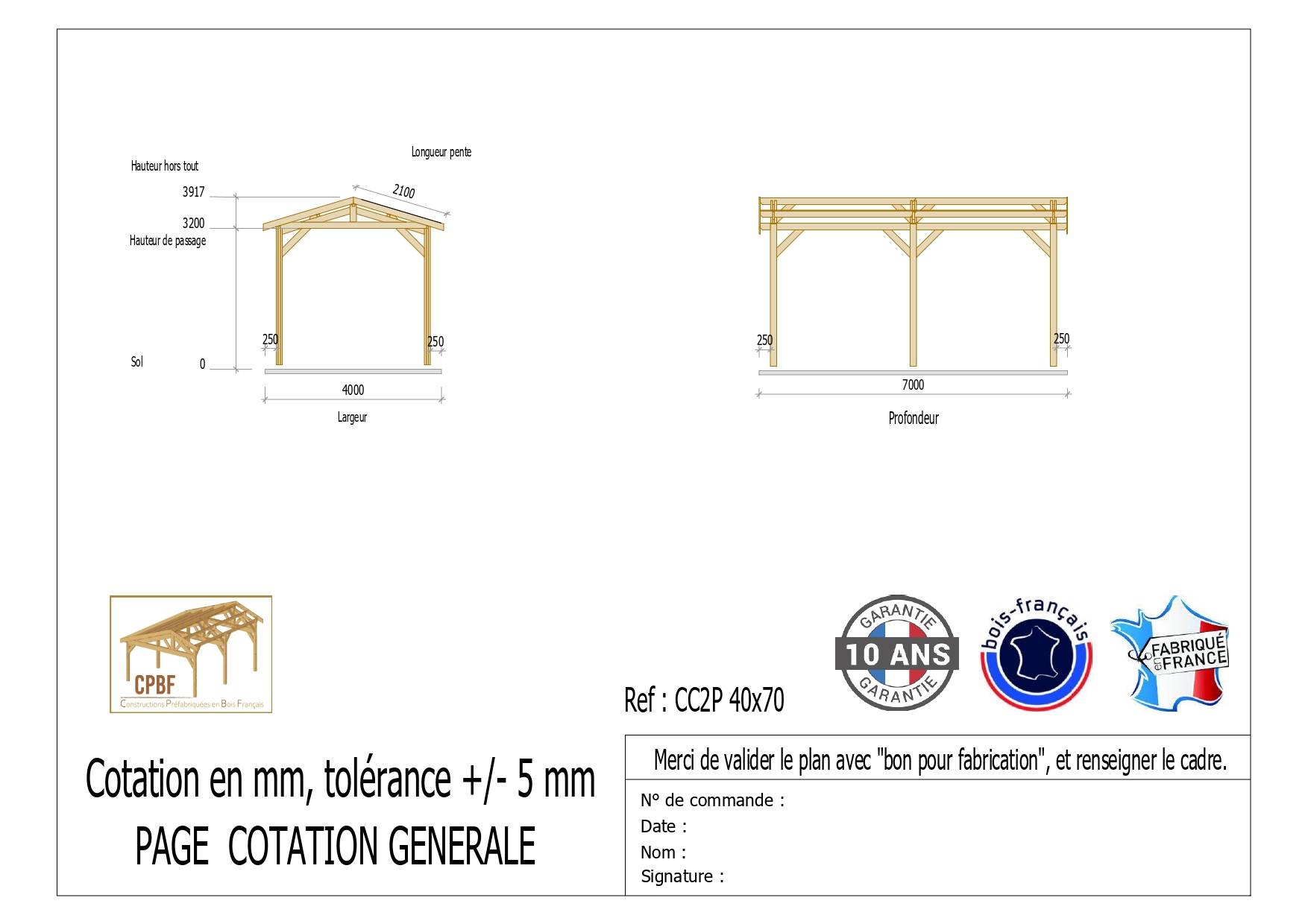Carport bois 2 pentes 400cmx700cm Bois DOUGLAS Français label PEFC (Charpente - Auvent - Abri Camping-car) 28 m². Garantie 10 ans - Image 3