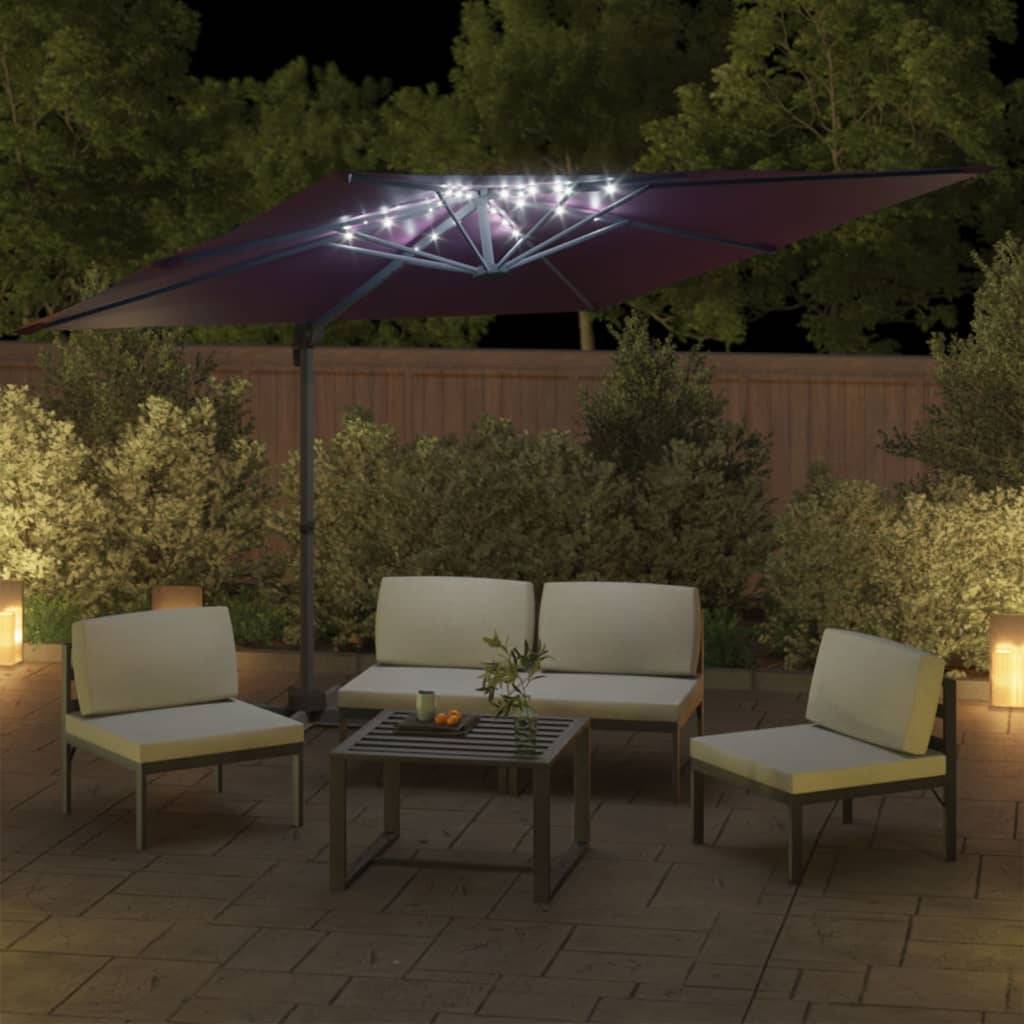 Helloshop26 - Parasol meuble de jardin cantilever à led 400 x 300 cm rouge bordeaux - Imagen 4