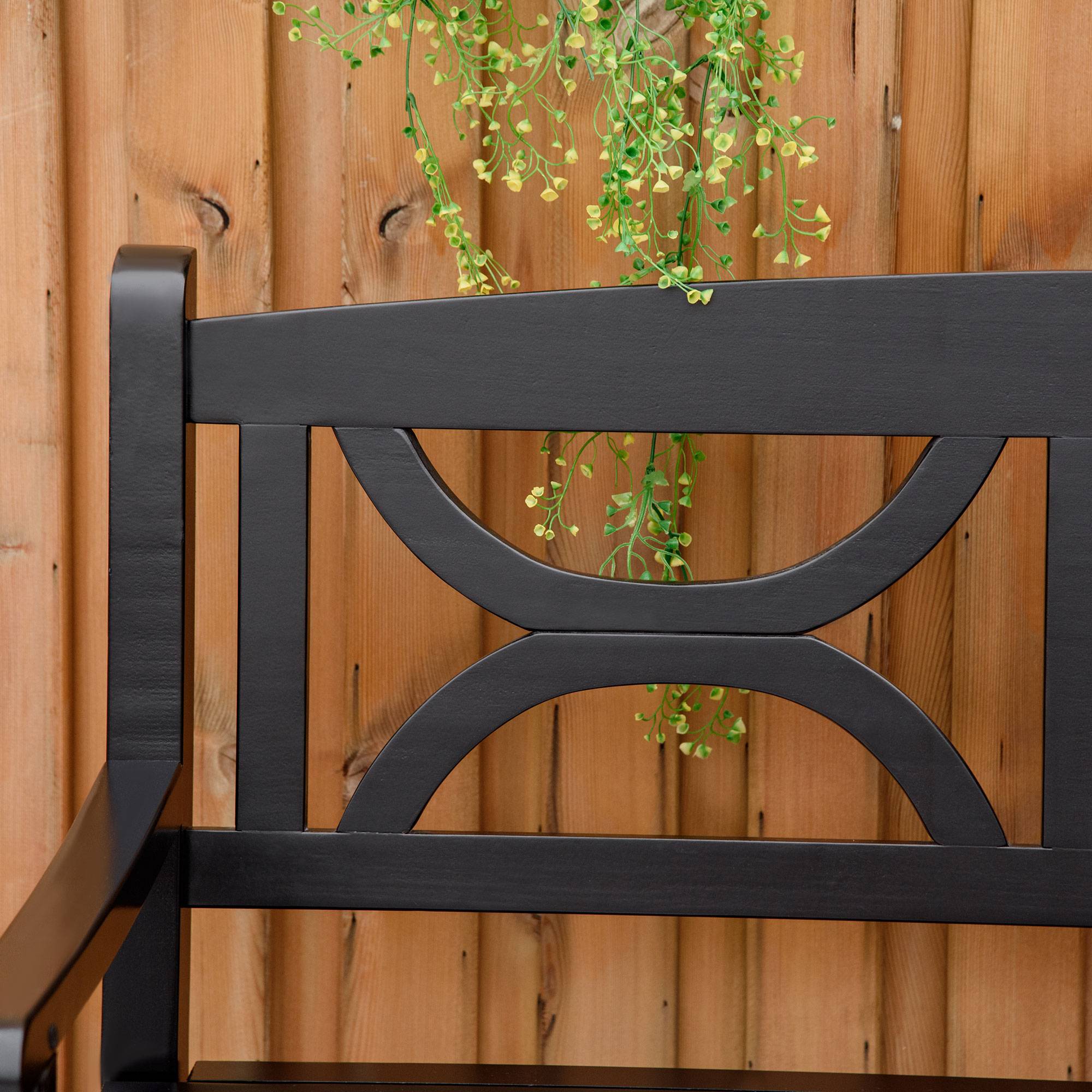 Outsunny - Banc de jardin 2 places style colonial dim. 123L x 61l x 89.5H cm assise à lattes dossier ajouré motif tribal bois peuplier noir - Outsunny - Imagen 4