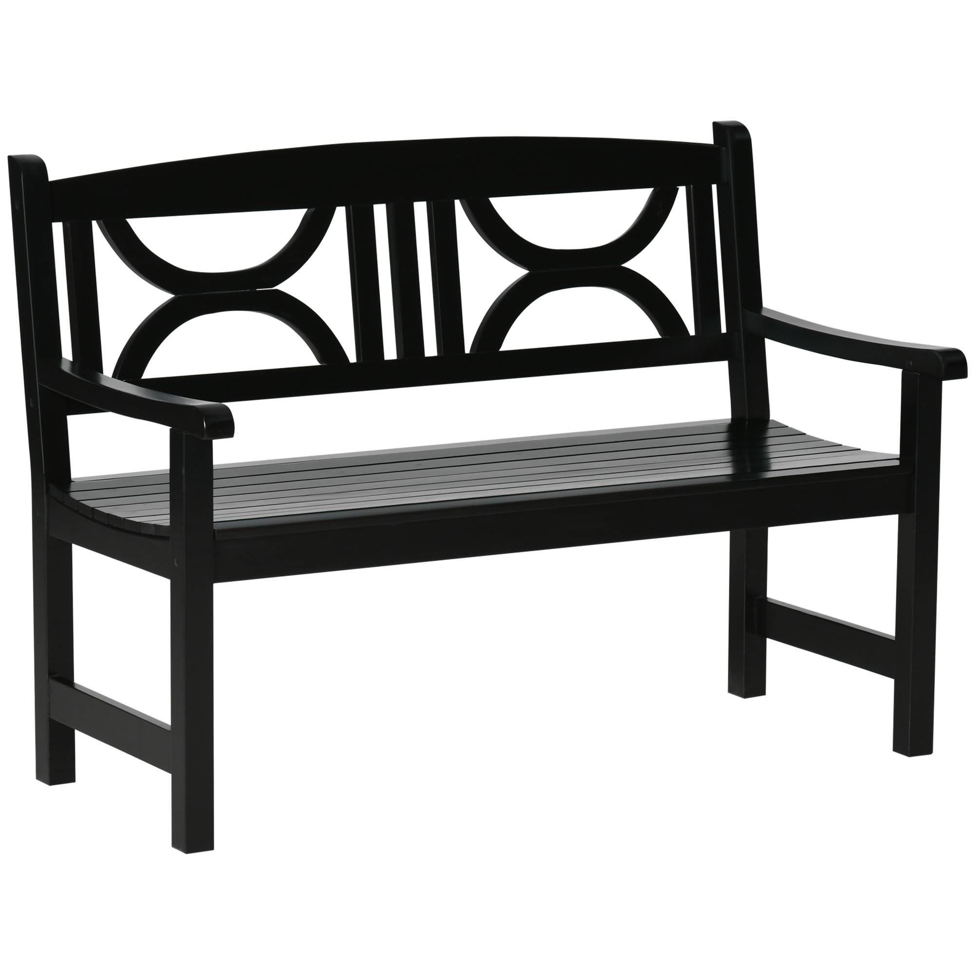 Outsunny - Banc de jardin 2 places style colonial dim. 123L x 61l x 89.5H cm assise à lattes dossier ajouré motif tribal bois peuplier noir - Outsunny - Imagen 1