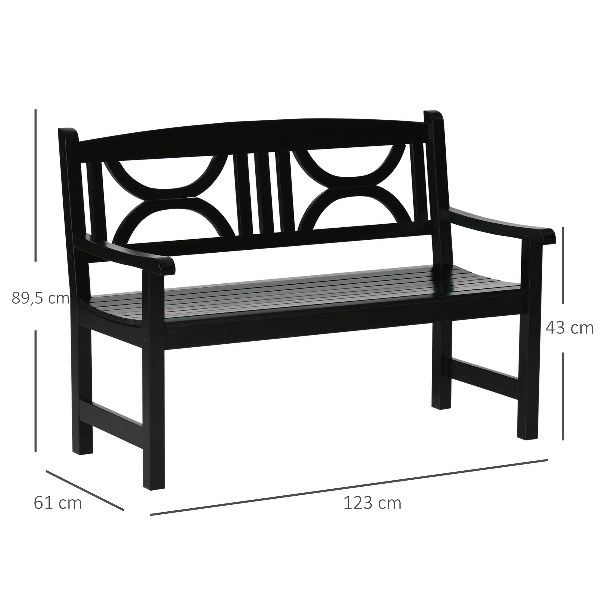 Outsunny - Banc de jardin 2 places style colonial dim. 123L x 61l x 89.5H cm assise à lattes dossier ajouré motif tribal bois peuplier noir - Outsunny - Imagen 3
