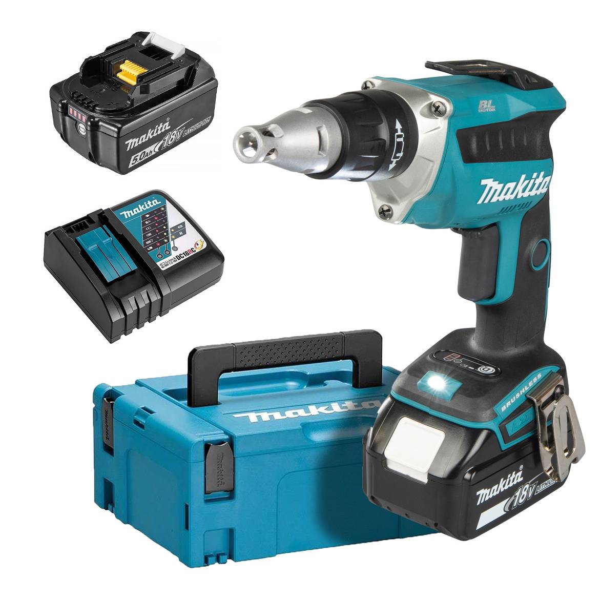 Makita - Visseuse plaque de plâtre 18V LXT - MAKITA - avec 2 batteries 18V 5.0Ah - chargeur - MakPak - DFS452RTJ - Imagen 1
