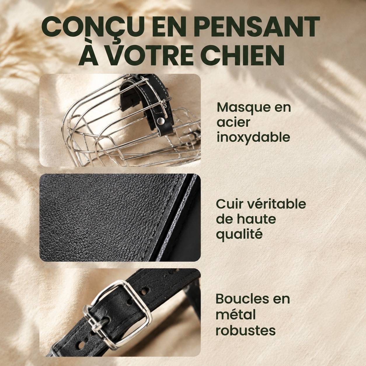 Musaillon Chien Métal Panier Réglable Cuir Léger Confortable Anti Morsure Aboiement - Image 5