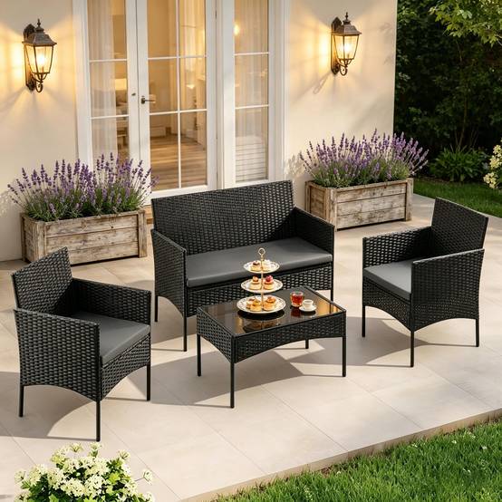 Set rotin PE 4 pièces – design, zéro entretien, résiste aux UV - Image 5