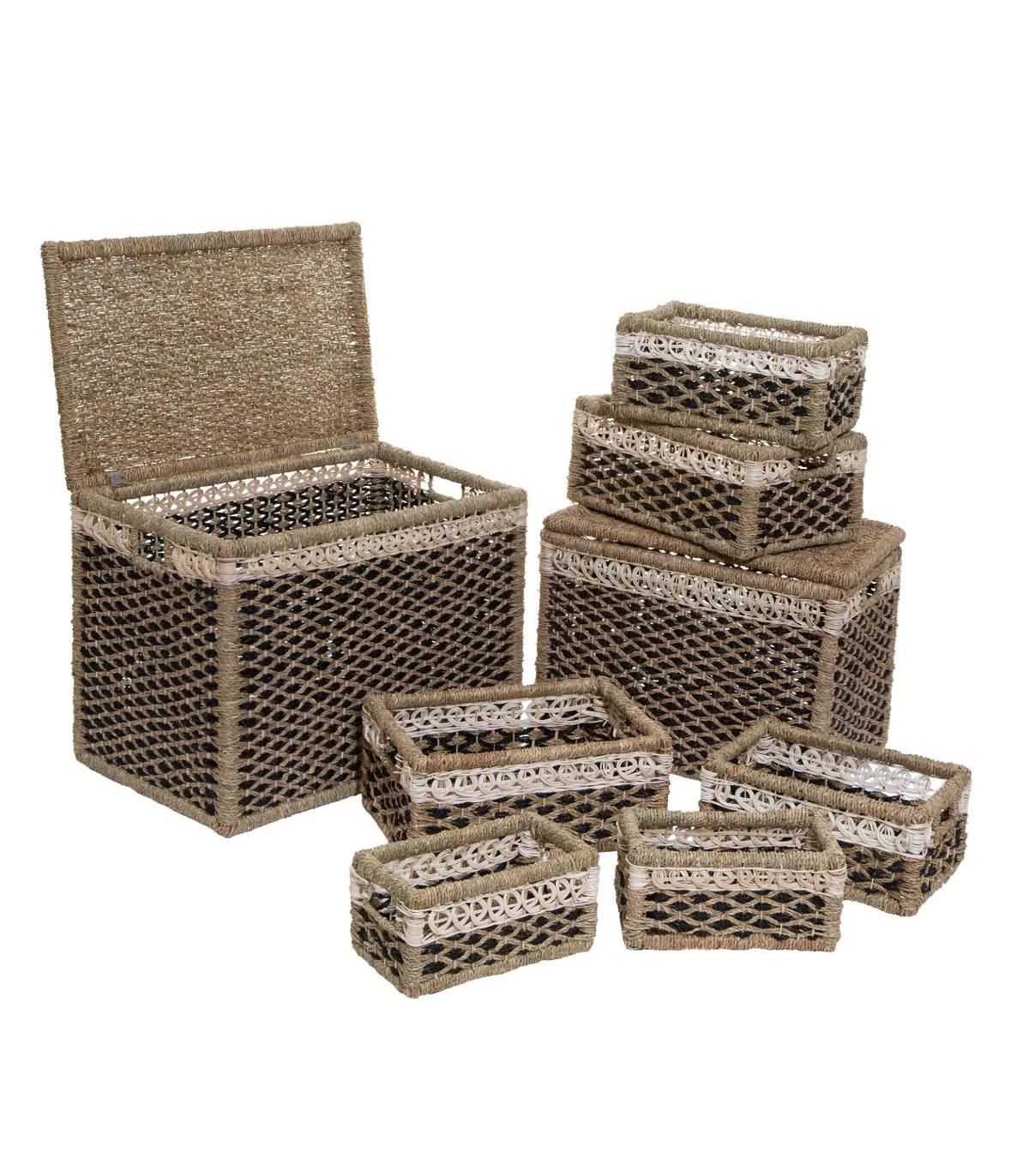 Set de 8 Paniers de rangement en Seagrass Beige et Noir - Imagen 1