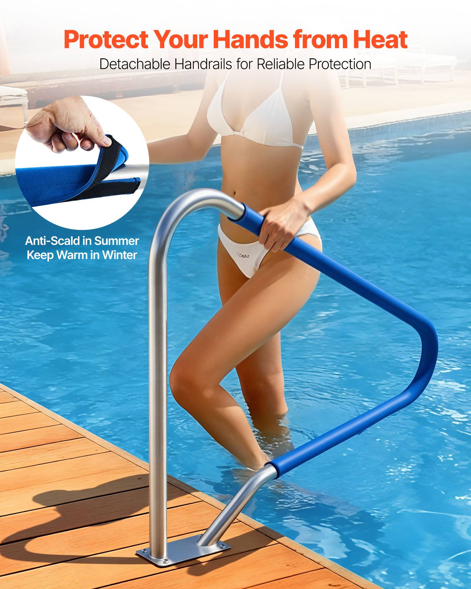 Vevor - VEVOR Rampe piscine 122x91,5 cm, main courante acier inox 304, charge 100 kg, housse antidérapante, montage sol, kit complet d’installation. - Image 4
