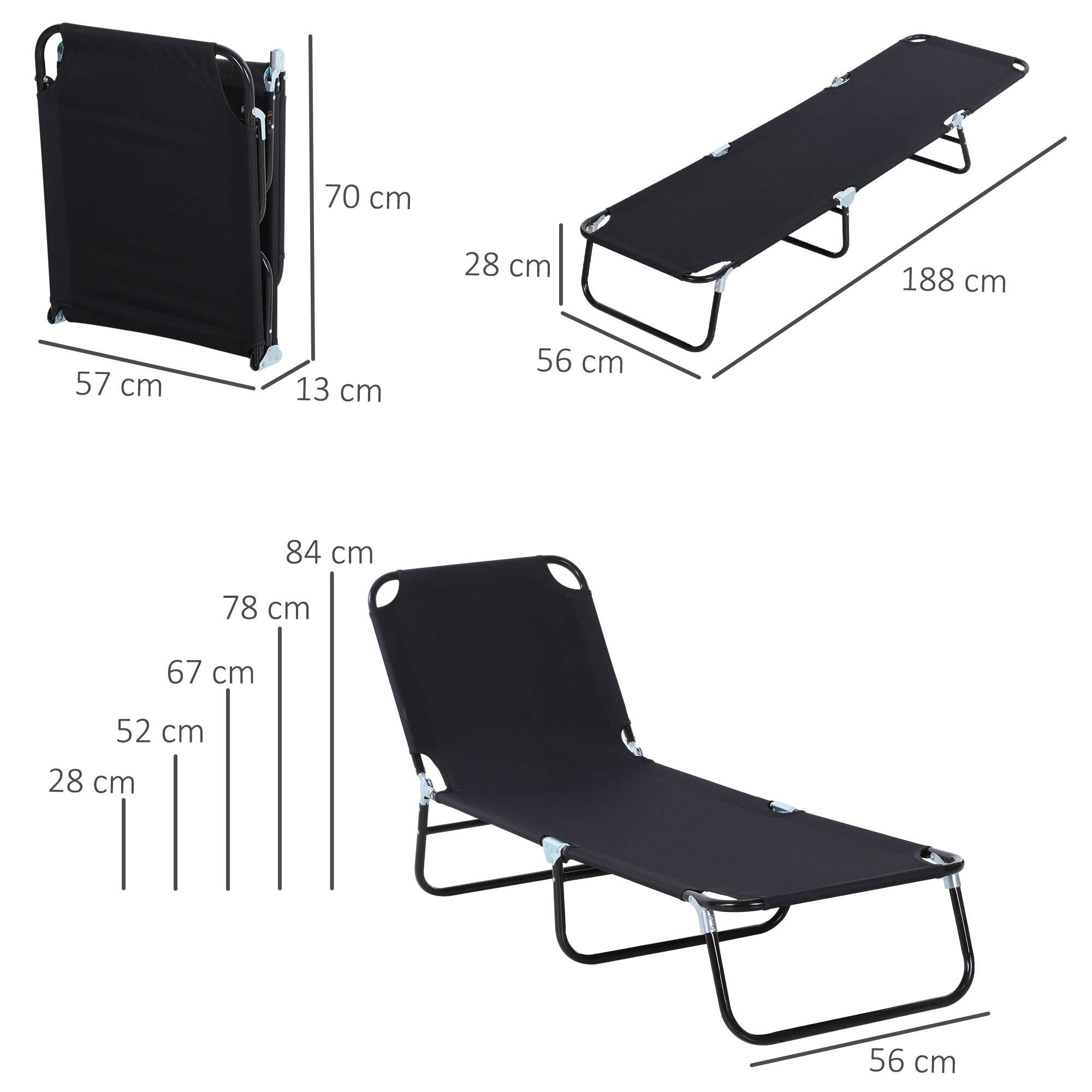 Bain de Soleil Pliable Acier Transat Jardin Dossier Réglable Noir 188cm - ComfortXL Outdoor Living - Image 3