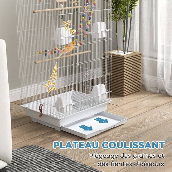 Cage oiseaux acier perruche canari multi-portes jouets inclus 46x36x100cm blanc - ComfortXL Outdoor Living - Image 7
