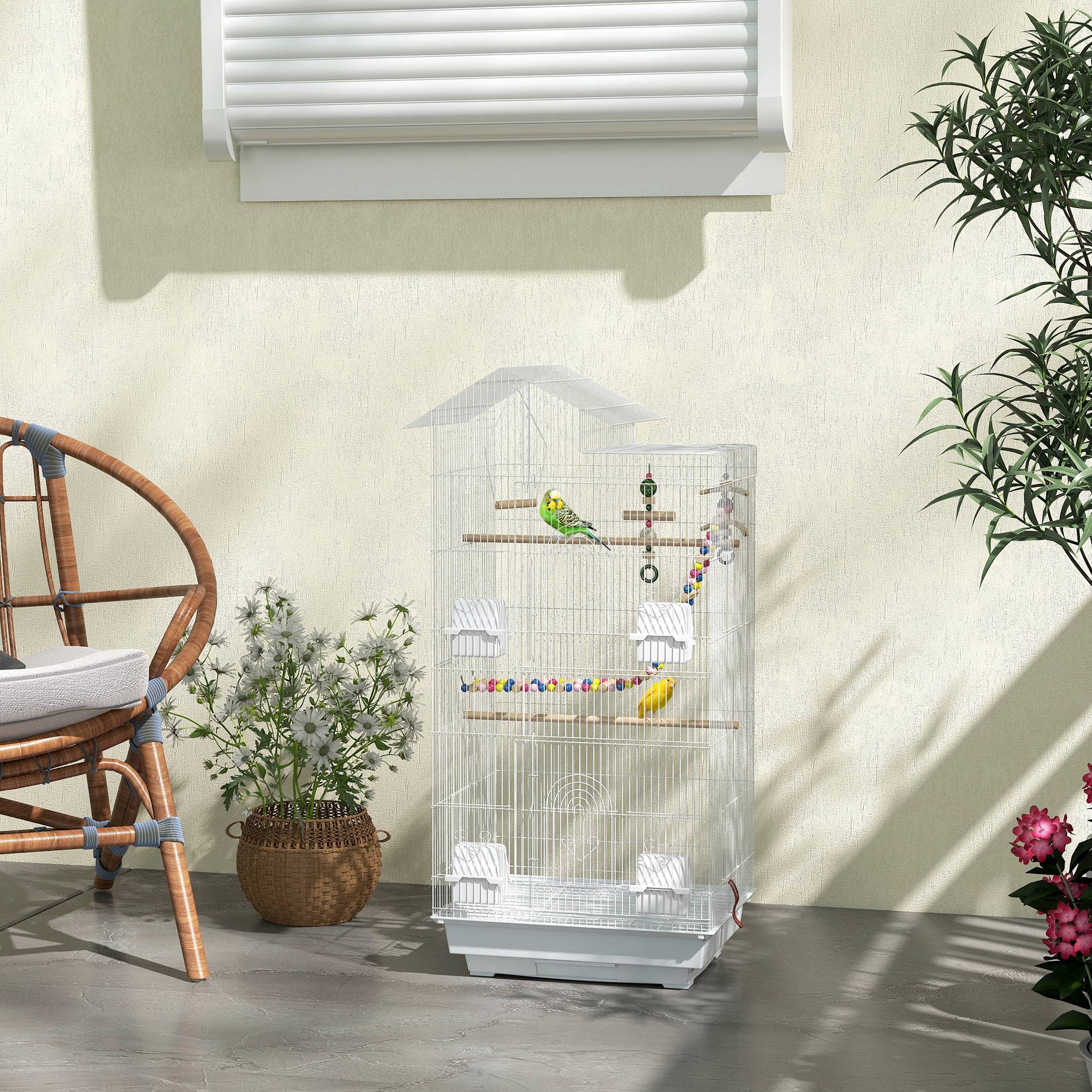 Cage oiseaux acier perruche canari multi-portes jouets inclus 46x36x100cm blanc - ComfortXL Outdoor Living - Image 4