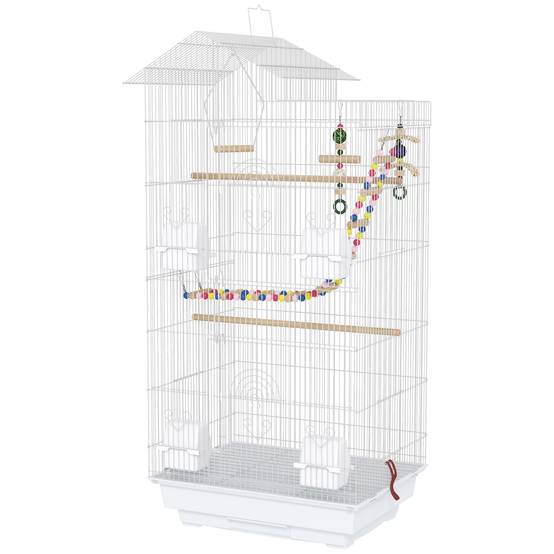 Cage oiseaux acier perruche canari multi-portes jouets inclus 46x36x100cm blanc - ComfortXL Outdoor Living - Image 2