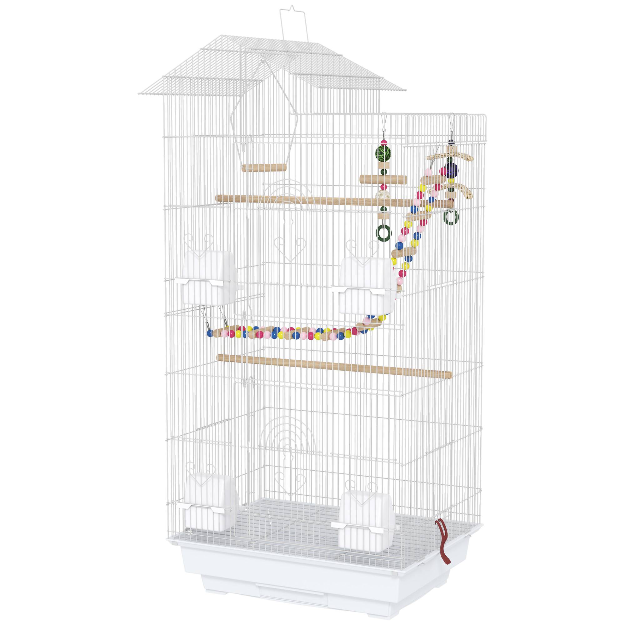 Cage oiseaux acier perruche canari multi-portes jouets inclus 46x36x100cm blanc - ComfortXL Outdoor Living - Image 2