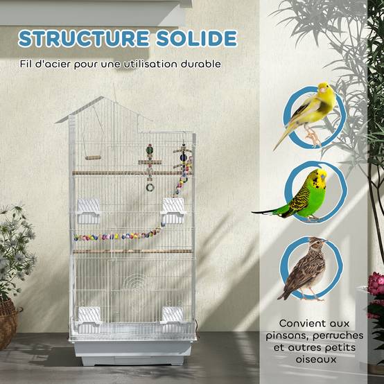 Cage oiseaux acier perruche canari multi-portes jouets inclus 46x36x100cm blanc - ComfortXL Outdoor Living - Image 8