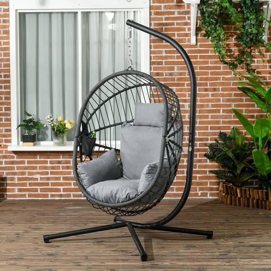 Fauteuil œuf suspendu acier gris 115 x 106 x 188 cm - PANGIVO - Image 3