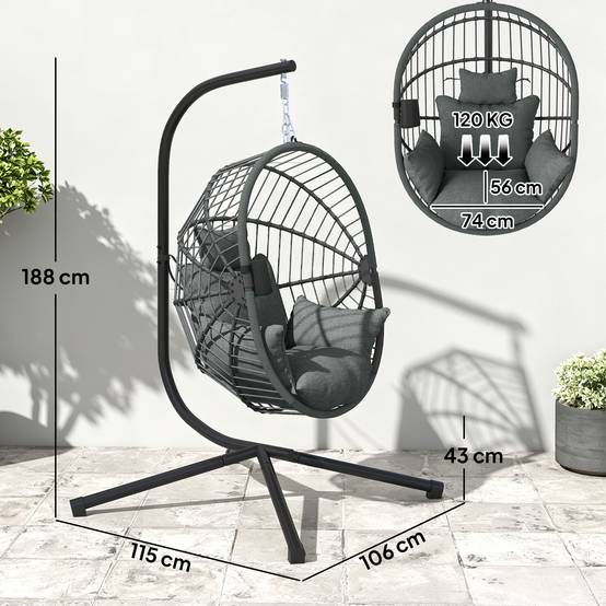 Fauteuil œuf suspendu acier gris 115 x 106 x 188 cm - PANGIVO - Image 5
